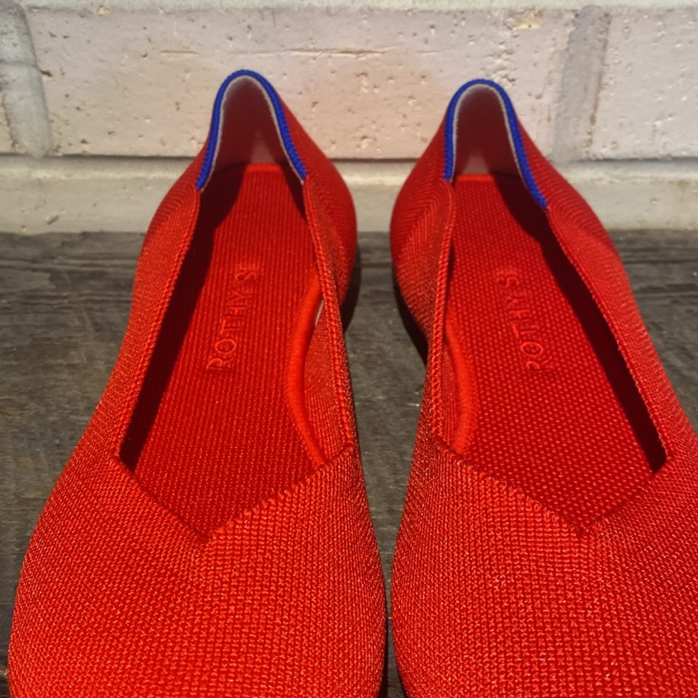 Rothy's Red Knit Flats with Blue Trim - Picture 6 of 6